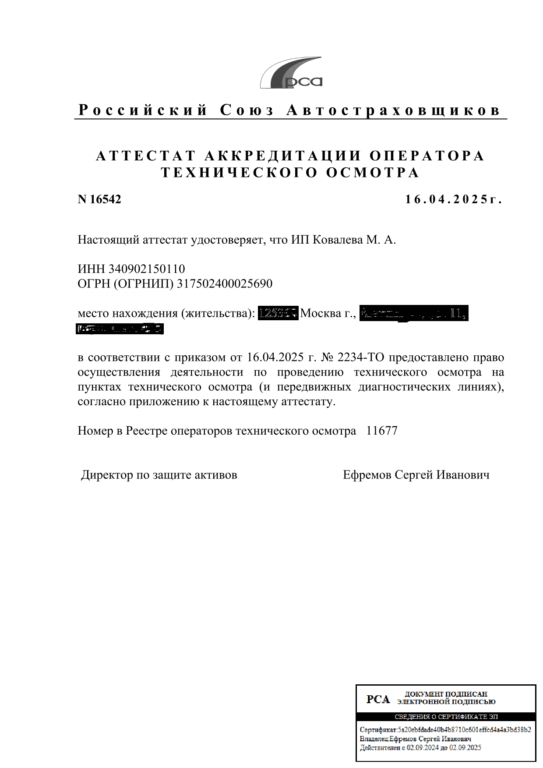 Аттестат аккредитации ИП Ковалева М. А.